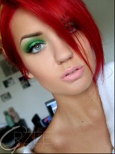 green eye shadow and red hair beautiful with the green eyes and red hair